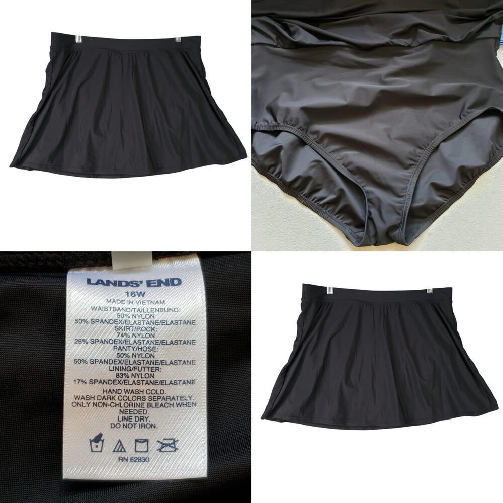 Lands End Swim Skirt Skort Women’s Black Lined Beach Plus Size 16W Stretch